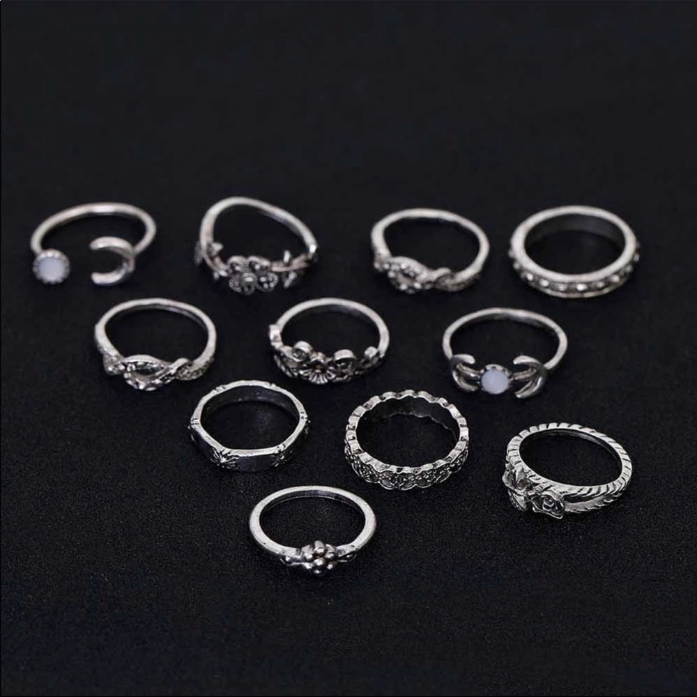 NEW 💫 Set of 11 boho bohemian midi regular rings - Picture 3 of 3